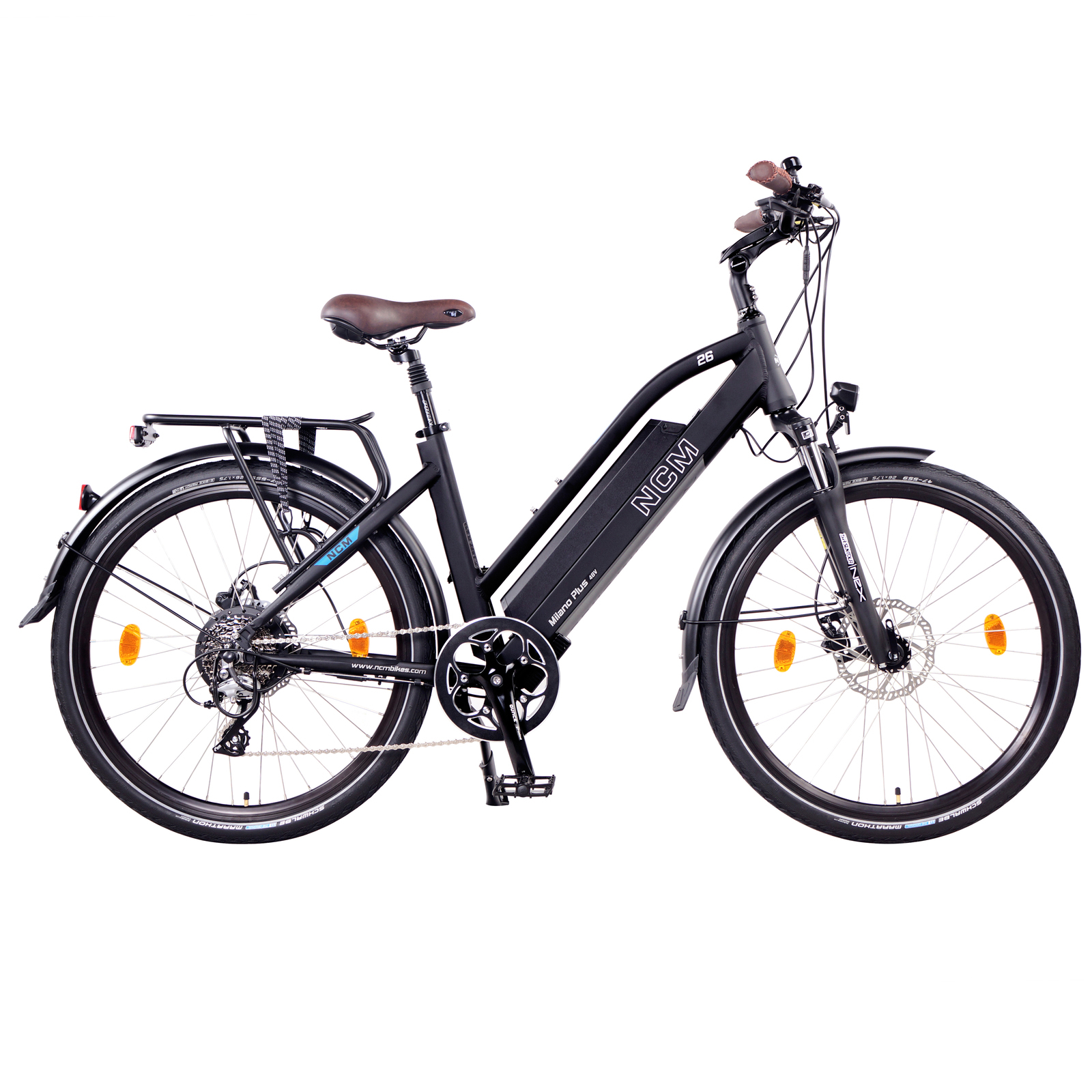 Black NCM Milano Plus step-through trekking electric bike